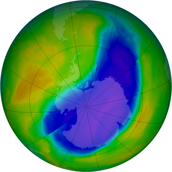 Antarctic ozone map for 20 October 1996